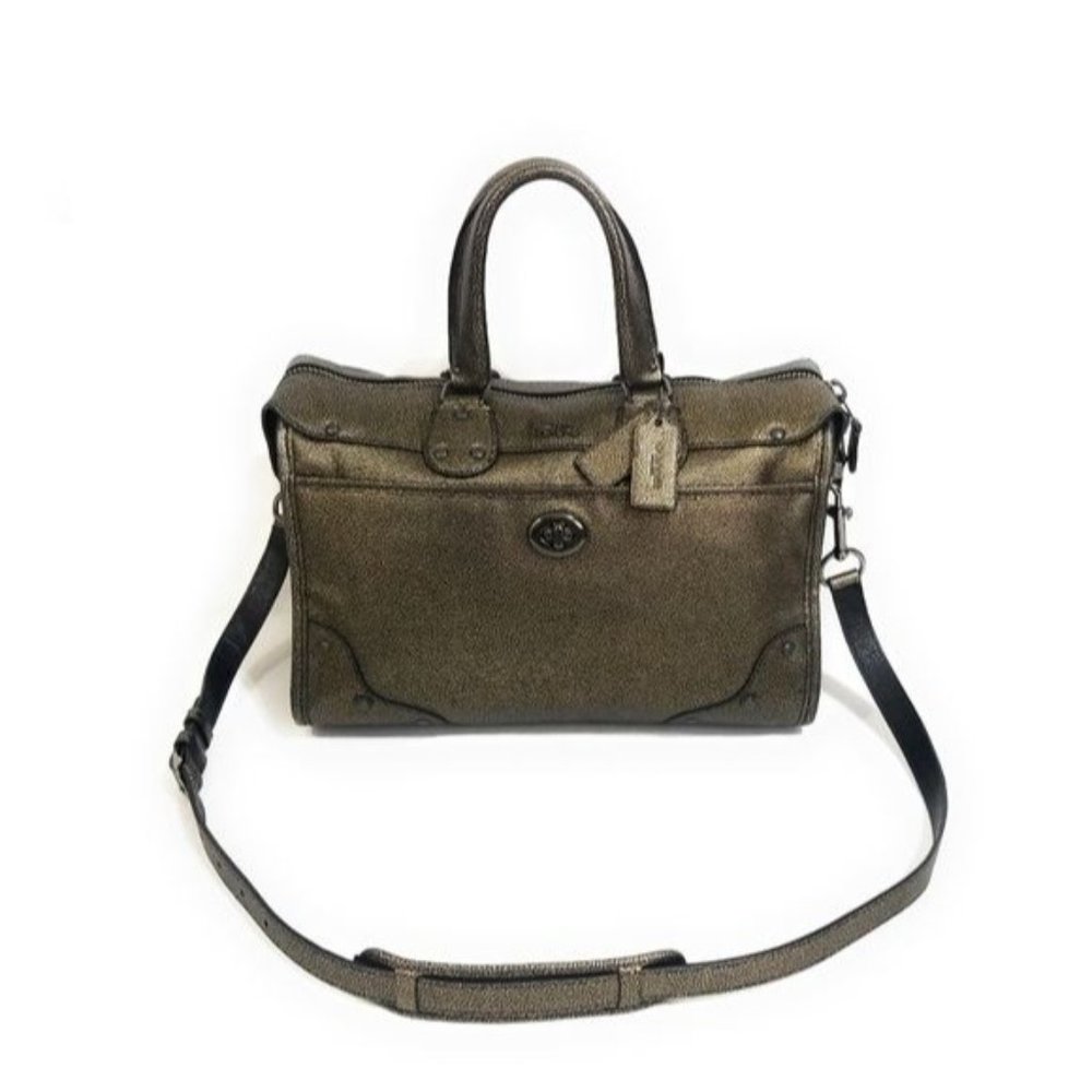 Coach Metallic Leather Rhyder Satchel Shoulder Bag Handbag 33739 in Brass - Picture 10 of 12